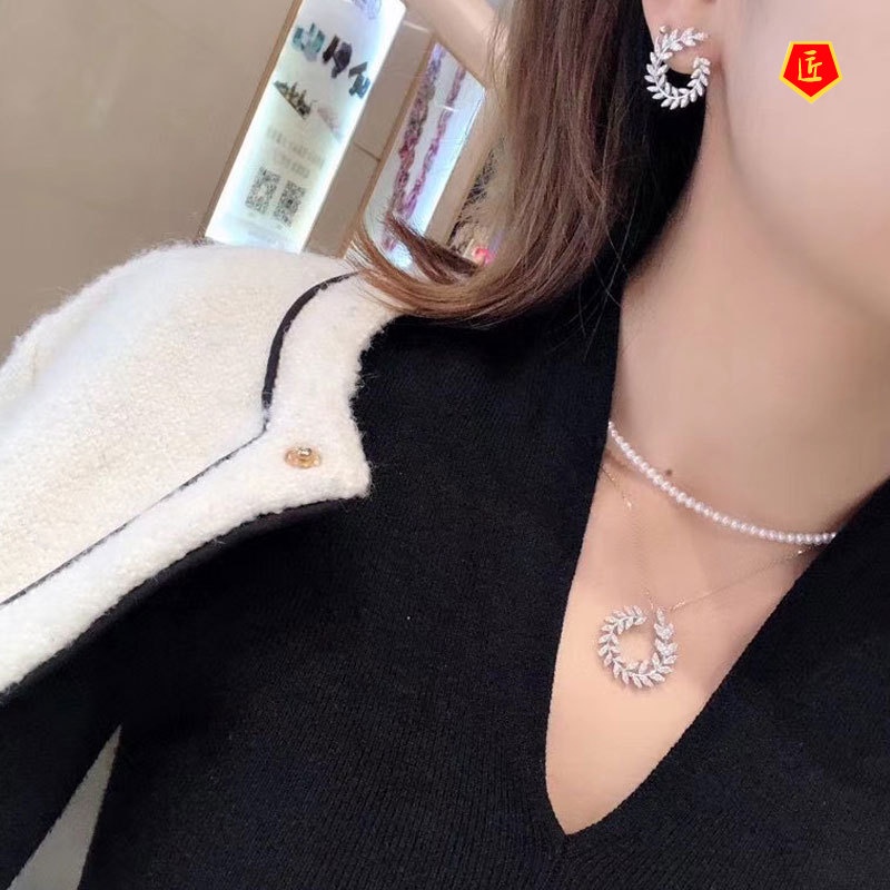 [Ready Stock]Fashion Goddess Elegant Exquisite Olive Branch Ear Stud Pendant Suit