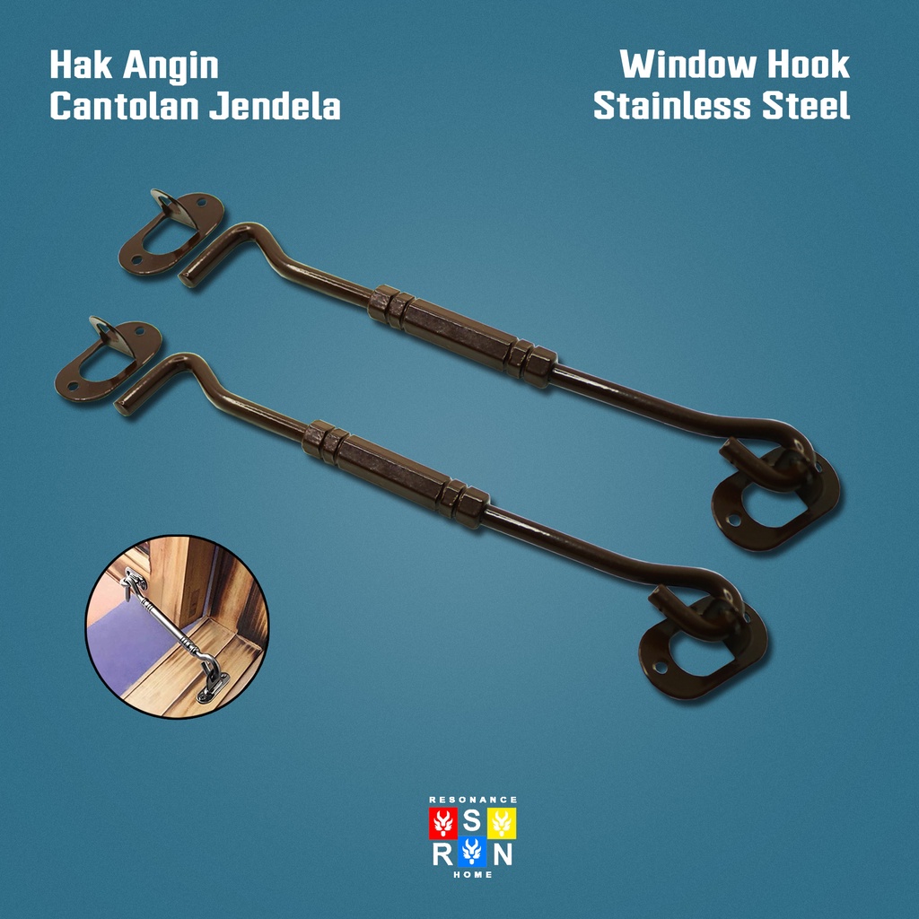 Hak Angin Segi Coating Cokelat / Cantolan Penahan Jendela 8 Inch / 20cm Window Hook Resonance Home