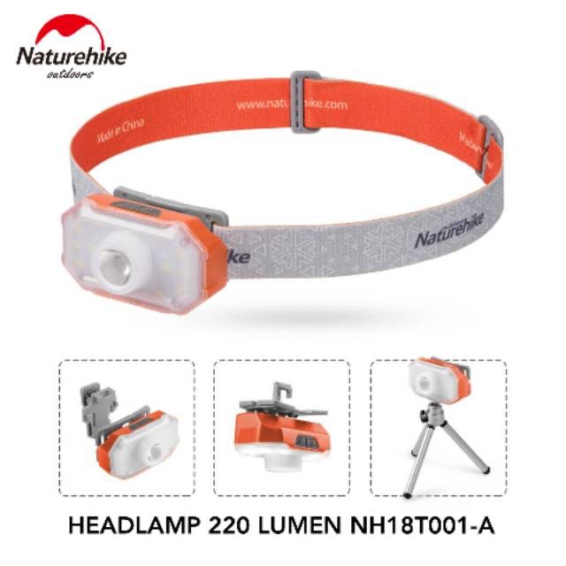 HEADLAMP  NATUREHIKE NH18T001-A LED 220 LUMEN SENTER KEPALA CAMPING PENDAKI GUNUNG ANTI AIR HEADLIGH