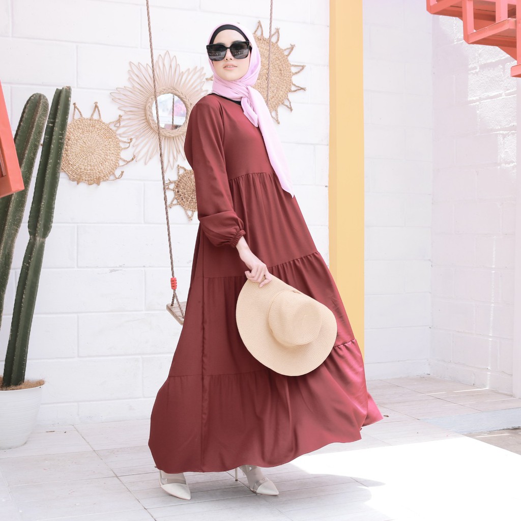Fasha Dress Gamis Susun Terbaru Dress Remaja Dewasa Dress Susun Jumbo Gamis Polos Ity Crepe By