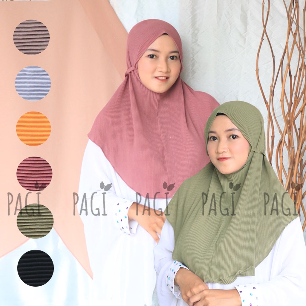 Kerudung Bergo Plisket Ukuran L / Ceruty Babydoll / Hijab Instan / Bergo Tali