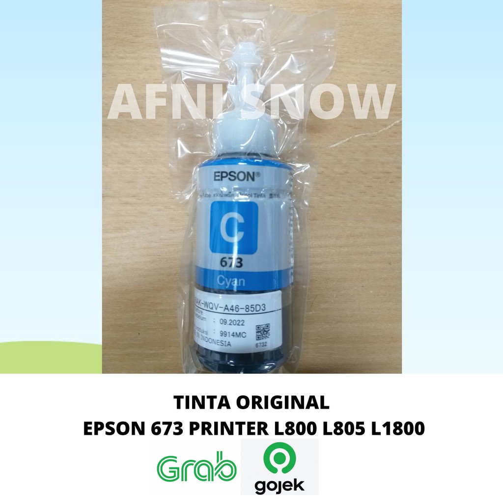 Tinta Epson Original 673 Reffil LOOSE PACK printer L800 L1800 CYAN - Biru