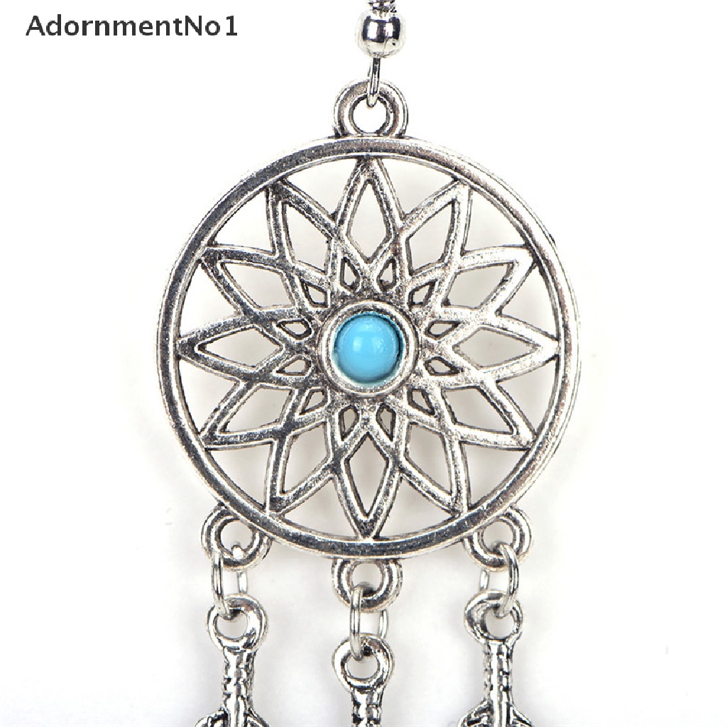 (AdornmentNo1) Set Kalung + Anting Gantung Panjang Kait Gaya Bohemia Motif Dreamcatcher + Daun + Bulu Untuk Wanita