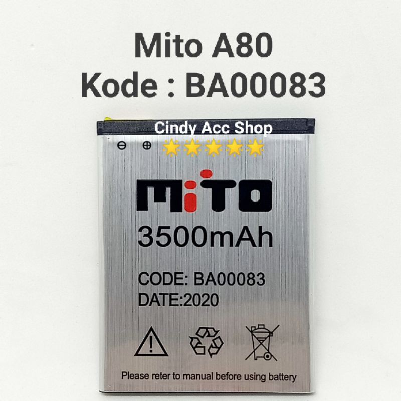 Baterai Batre Battery Mito A80 BA00083