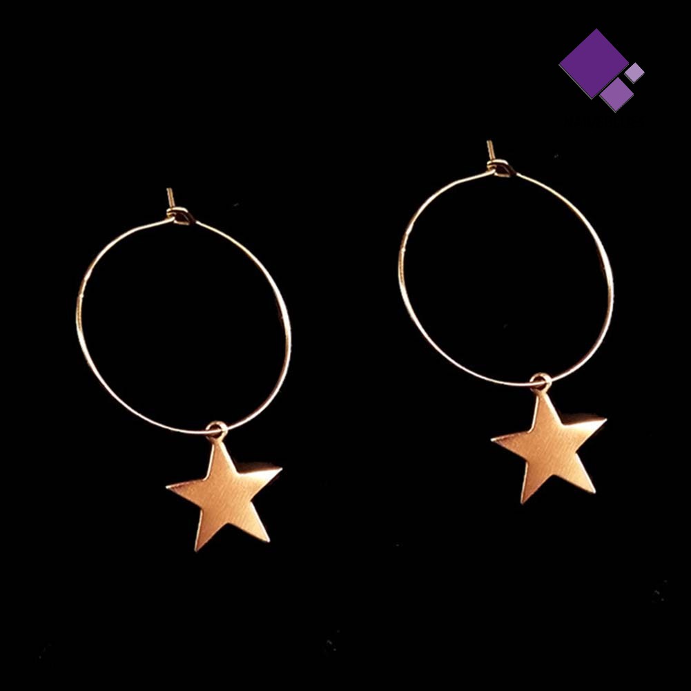 Anting Hoop Bentuk Bintang Lingkaran Gaya Simple Untuk Wanita