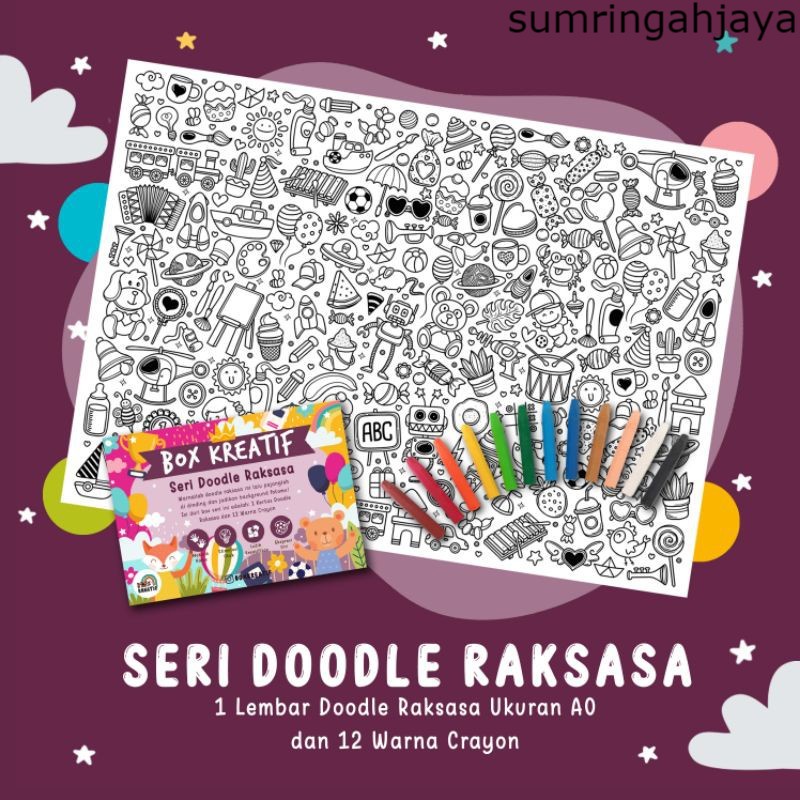 HOKY SERI DOODLE RAKSASA  Mainan edukasi kreasi anak kertas mewarna jumbo giant coloring sheet