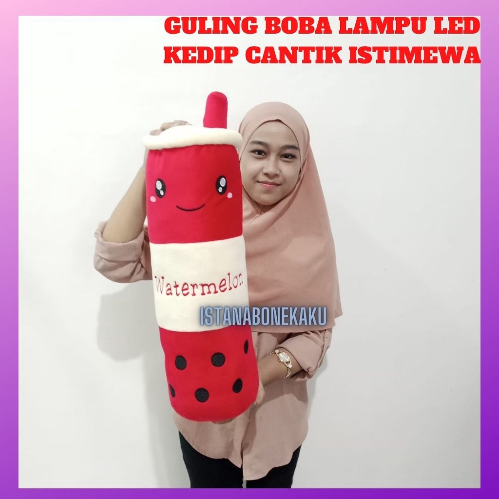 Boneka Guling Boba Lampu Kedap Kedip Cantik T : 60 cm Bahan Halus Isi Dacron Murni SNI