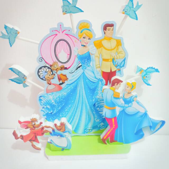 Topper Disney Princess Cinderella Background kue tart ulang tahun dekorasi hiasan mainan ultah