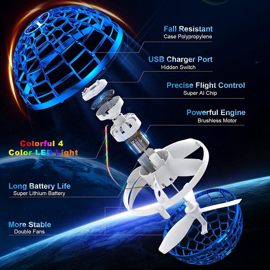 Flynova Pro Spinner Mini Drone Bola Terbang Kado Mainan Anak Magic Wand Control UFO Boomerang