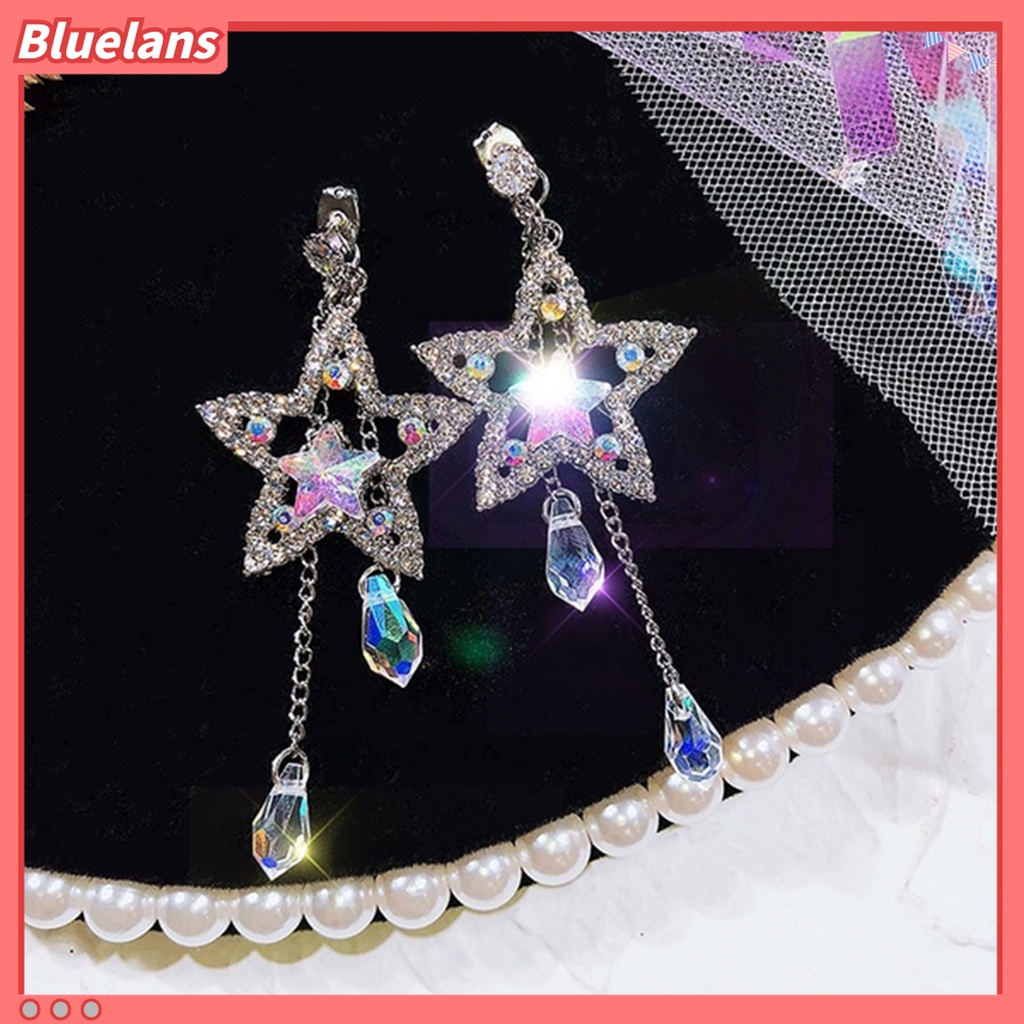 Anting Stud Rantai Rumbai Juntai Cubic Zirconia Inlaid Bentuk Bintang Untuk Wanita
