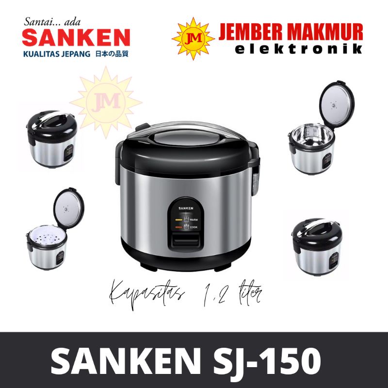 Sanken Rice Cooker 1.2 Liter SJ-150 Hitam Magic Com warna hitam stainless