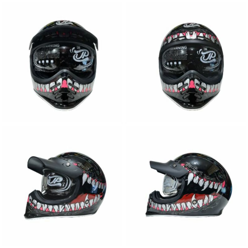 Helm Retro Cakil JPX JP Signature SG06 Venom Hitam Glossy