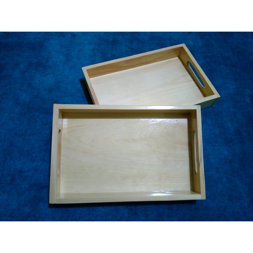 Baki Kayu / Nampan Kayu / Tray kayu Pinus 35 x 25 cm Pegangan Datar