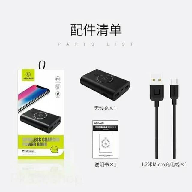 PowerBank Wireless Usams 8000mAh Fast Charging Real Kapasitas