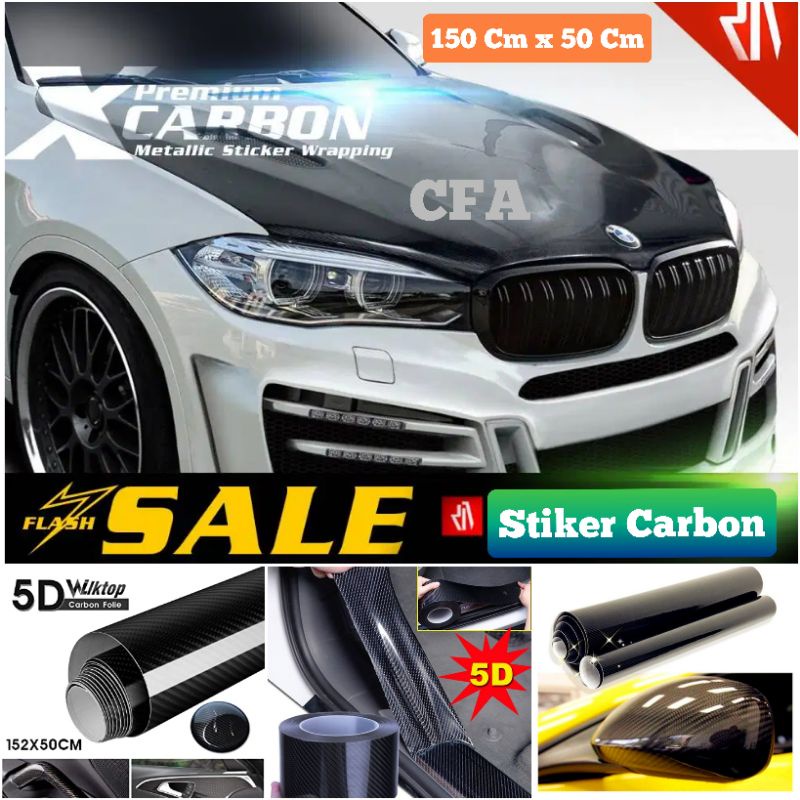 Sticker Skotlet Carbon 6D Hitam Glossy Pelapis Kap Atap Mobil Motor Premium Lentur L-150Cm