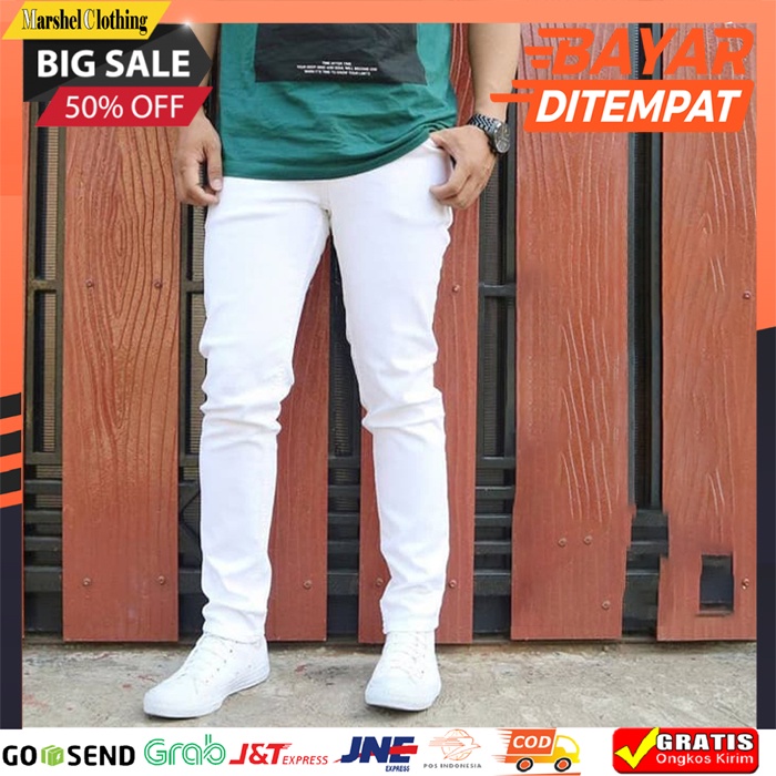 𝐩Ⓙв - Jeans Putih Panjang Pria Slim Fit | Celana Putih Cowok | Celana Cowok