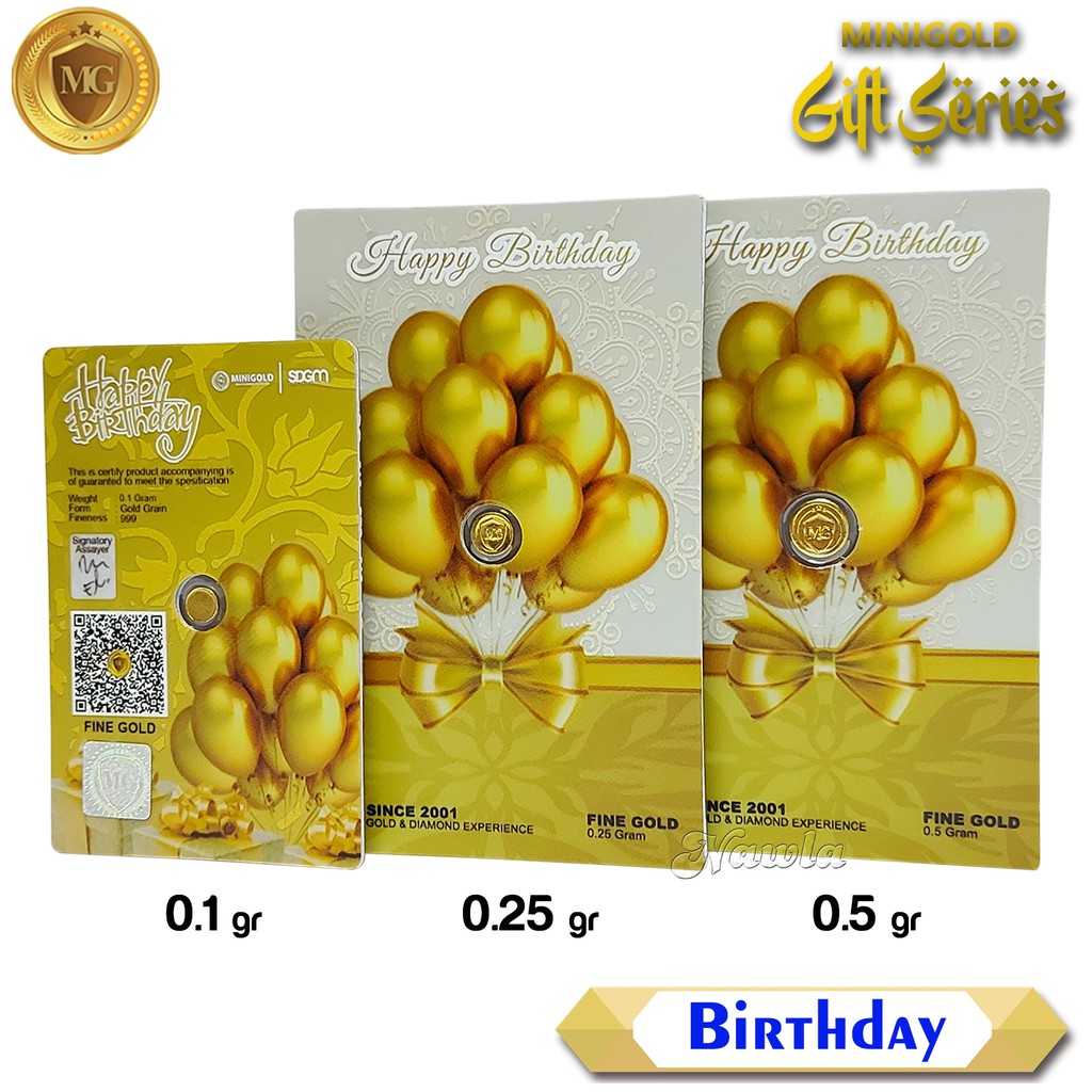 Minigold Gift Series HAPPY BIRTHDAY Asli Logam Mulia Emas Murni 24 Karat GiftCard Hadiah Ulang Tahun