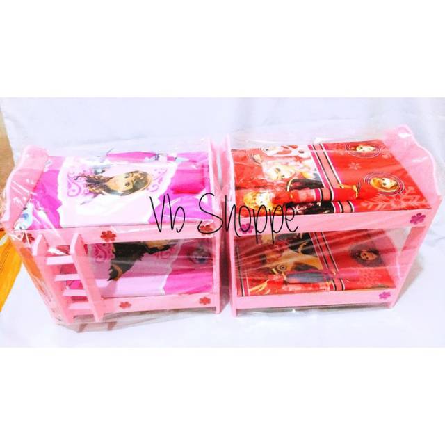 Ranjang Kayu Boneka Barbie Mainan Anak Kasur Tangga Tingkat Jumbo Susun