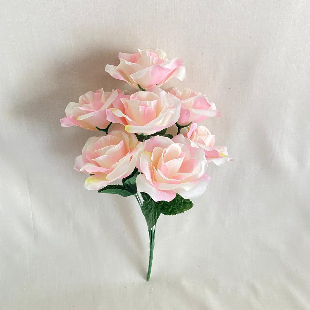 Bunga Mawar Rose Dekor X7 (satuan) Bunga Artificial / Bunga Plastik / Bunga Dekorasi / Pernikahan-Pink mix Putih