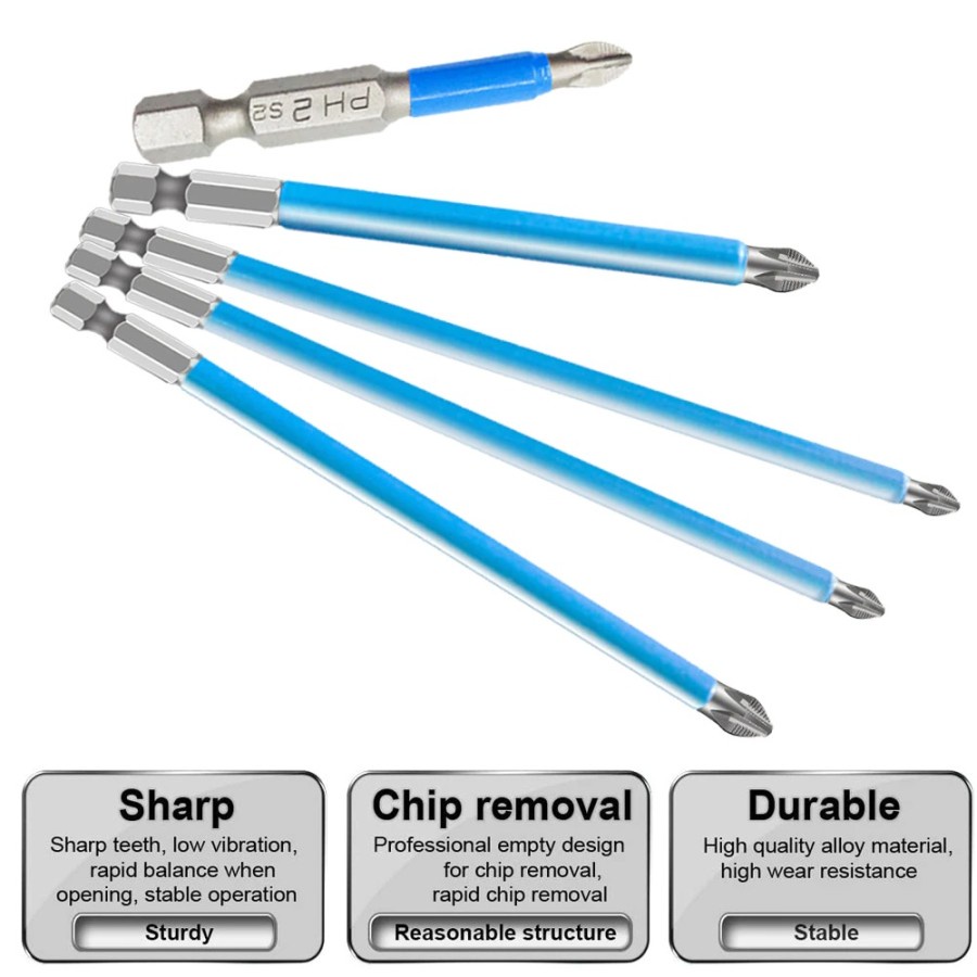 Kepala Obeng Plus Cross Magnetic Screwdrivers Hex PH2 5 PCS - S2 - Blue