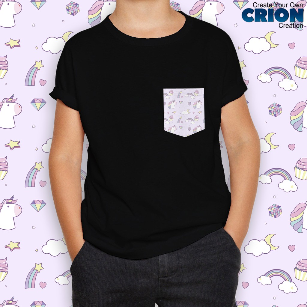 Crion Casual Tees Kids Unicorn whit Pocket - Kaos dengan Kantong