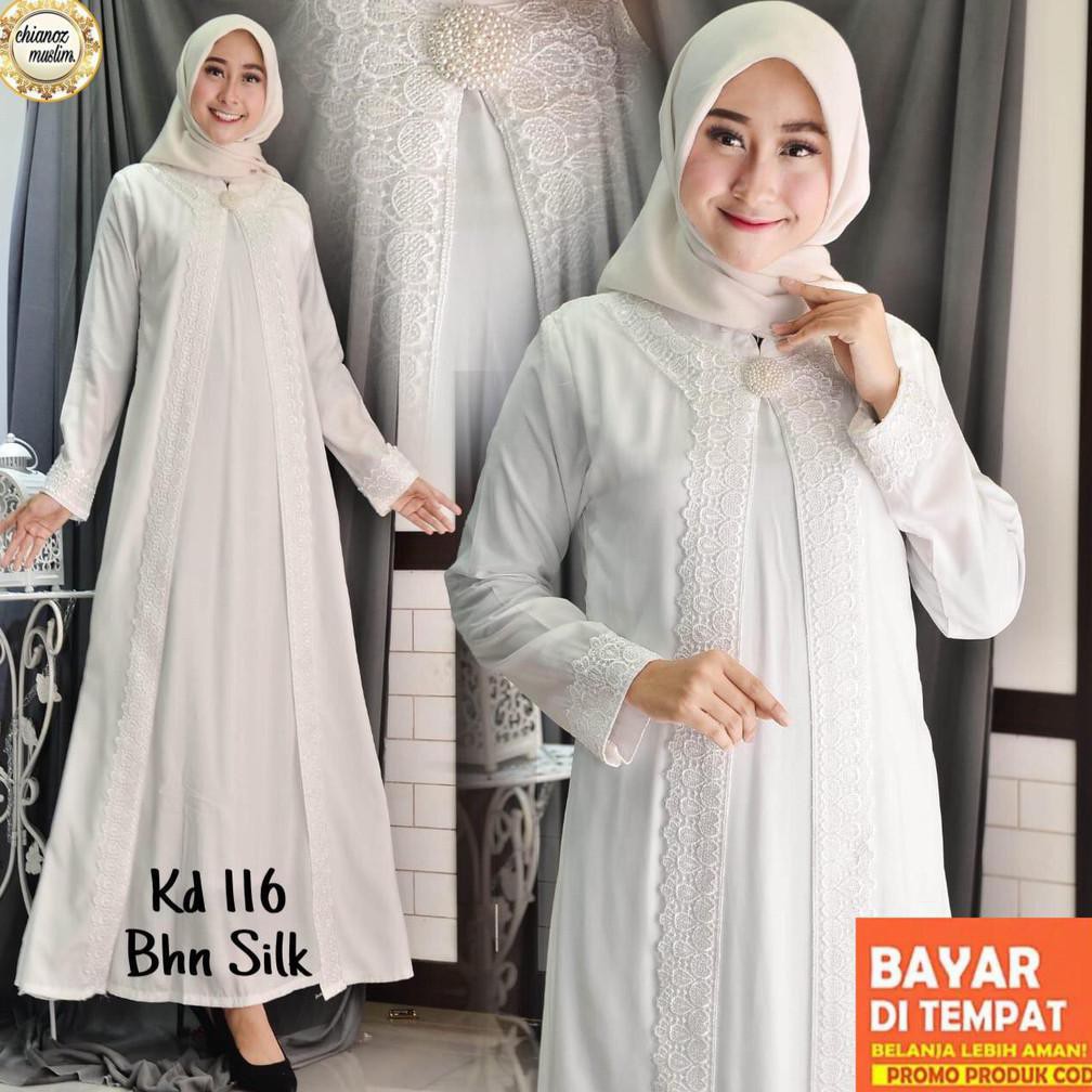 BISA BAYAR DI TEMPAT CHIANOZ Gamis Putih Jumbo Wanita / Baju Muslim / Syari Lebaran Haji Umroh