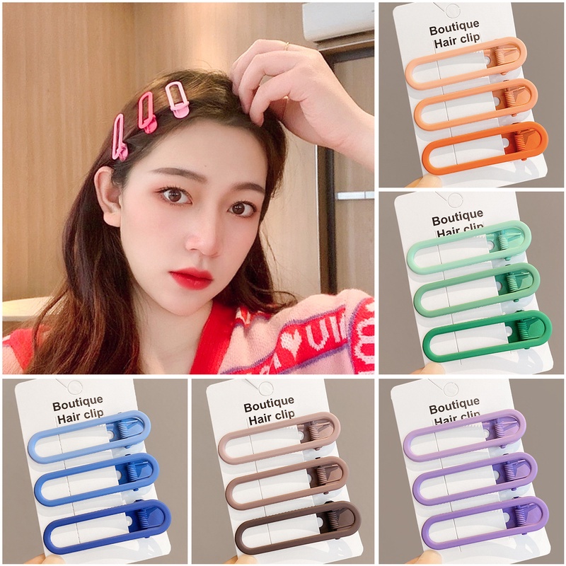 3pcs / set Jepit Rambut Poni Samping Warna Permen Untuk Wanita