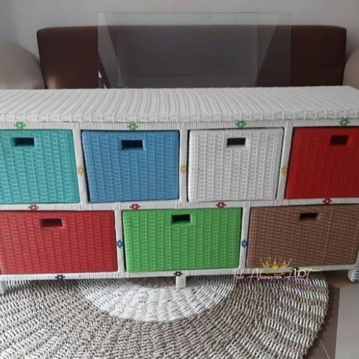 Nakas Laci Hias Pajangan Ruang Anak Bahan Rotan Sintetis