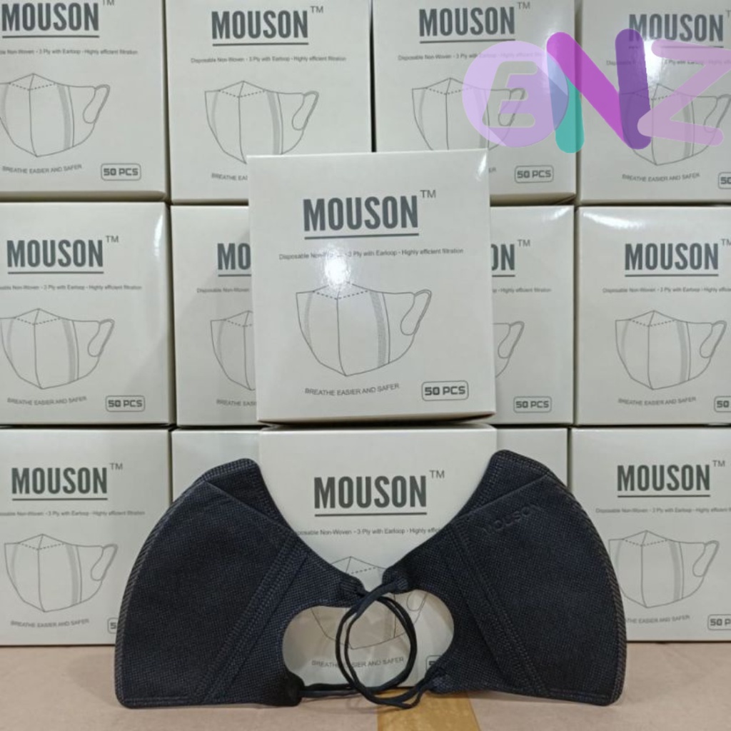ENZ ® MASKER DUCKBILL DUCK BILL MOUSON EMBOS PREMIUM 4PLY 4 PLY HITAM PUTIH MIX WARNA ISI 50 PCS UKURAN DEWASA 1028