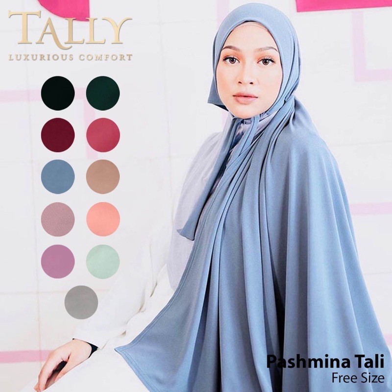 DENLA PASHMINA HIJAB TALI I BAHAN CERUTY (TIDAK PANAS)  I MENGGUNAKAN TALI