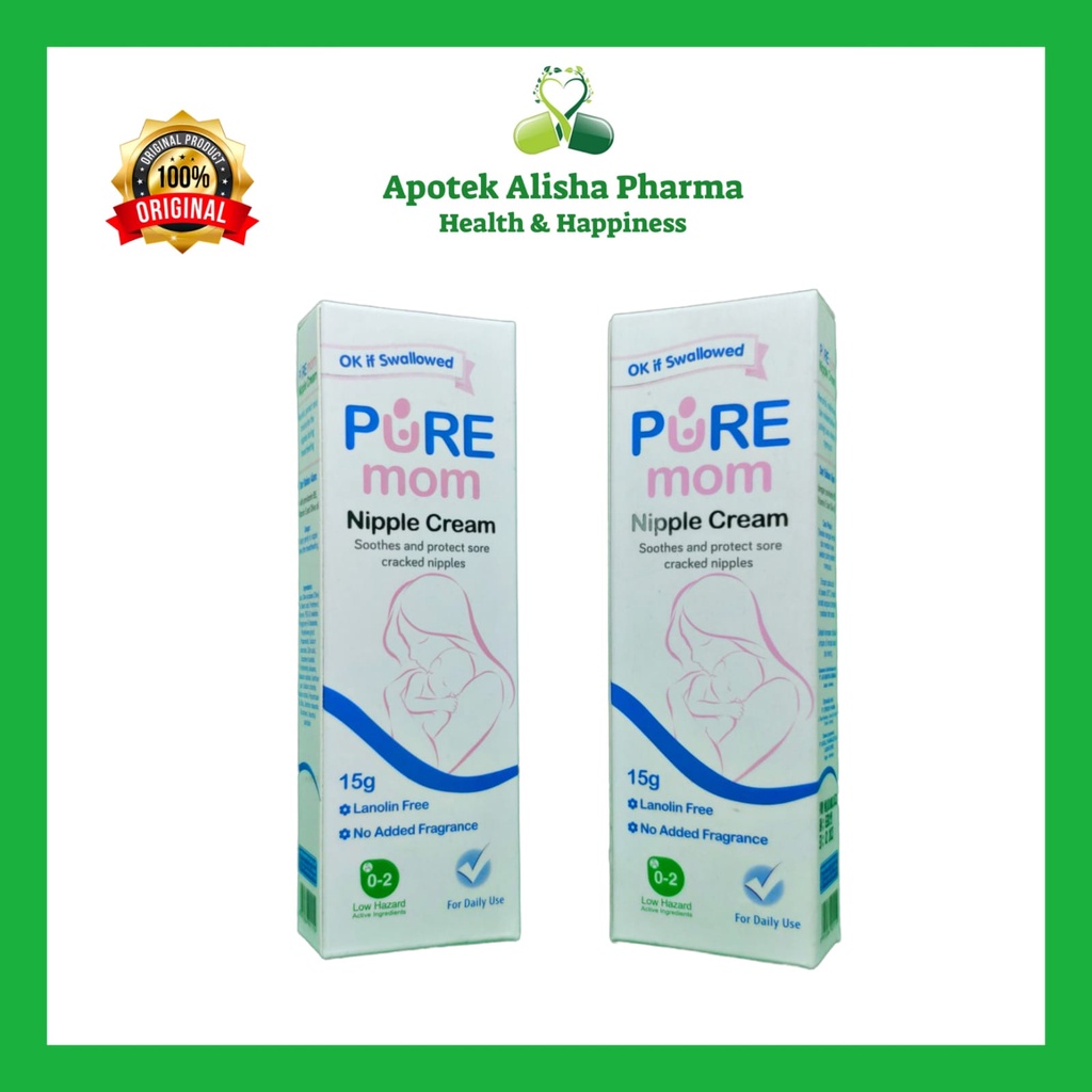 Pure Mom Nipple Cream 15gr-Puremom Nipple Krim Ruam Susu Puting Sakit/Lecet/Merah-Merah/Kering/Kulit Sensitif/Purebaby Mom Nipple Cream