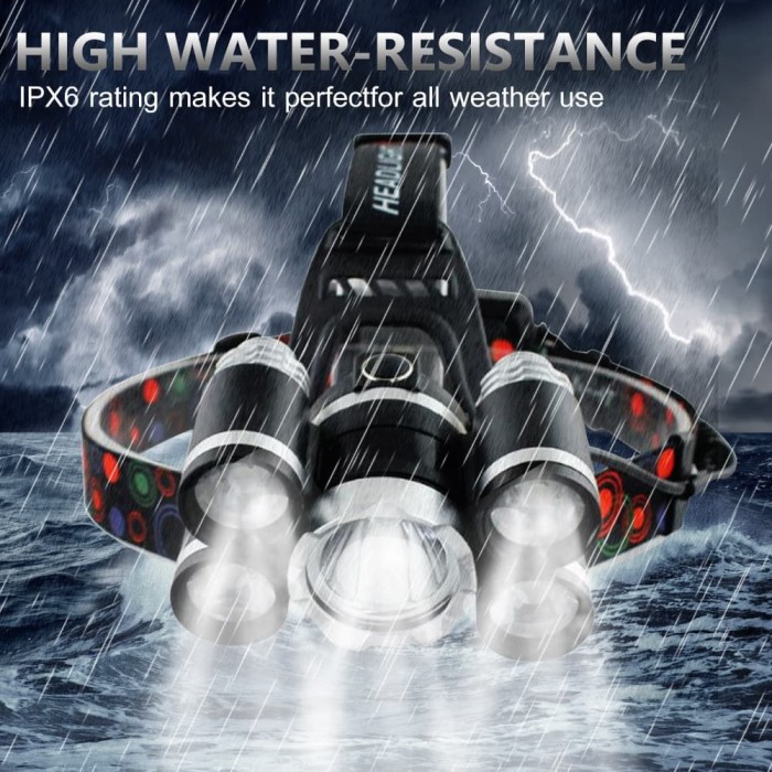 Senter Kepala Headlamp LED Cree XML T6 4 XPE 40000 Lumens Plus Baterai