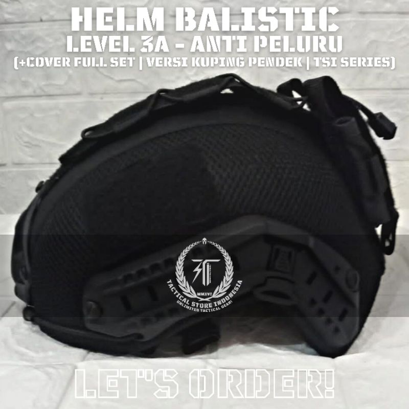 EXCLUSIVE TSI - Helm Balistic ASLI Level 3A Versi Kuping Pendek - Helm Tactical Baja Warna Hitam