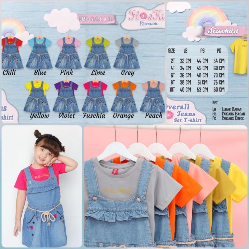 Overall Jeans Flowkids / Overall Anak / Baju Anak Perempuan / Jeans Skirt  Flowkids Premium