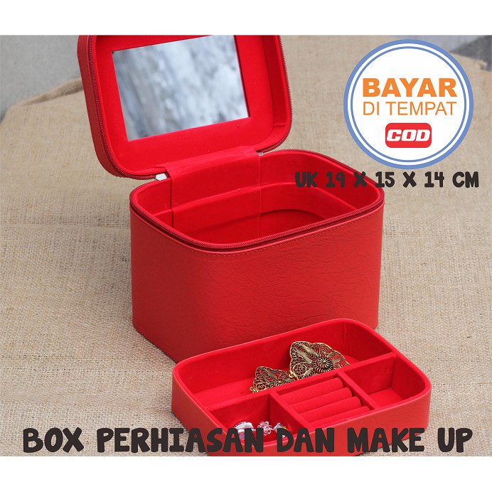 BEAUTY CASE MIX JEWELRY / TAS TEMPAT MAKE UP KOTAK KOSMETIK STORAGE BOX ORGANIZER BAG MERAH