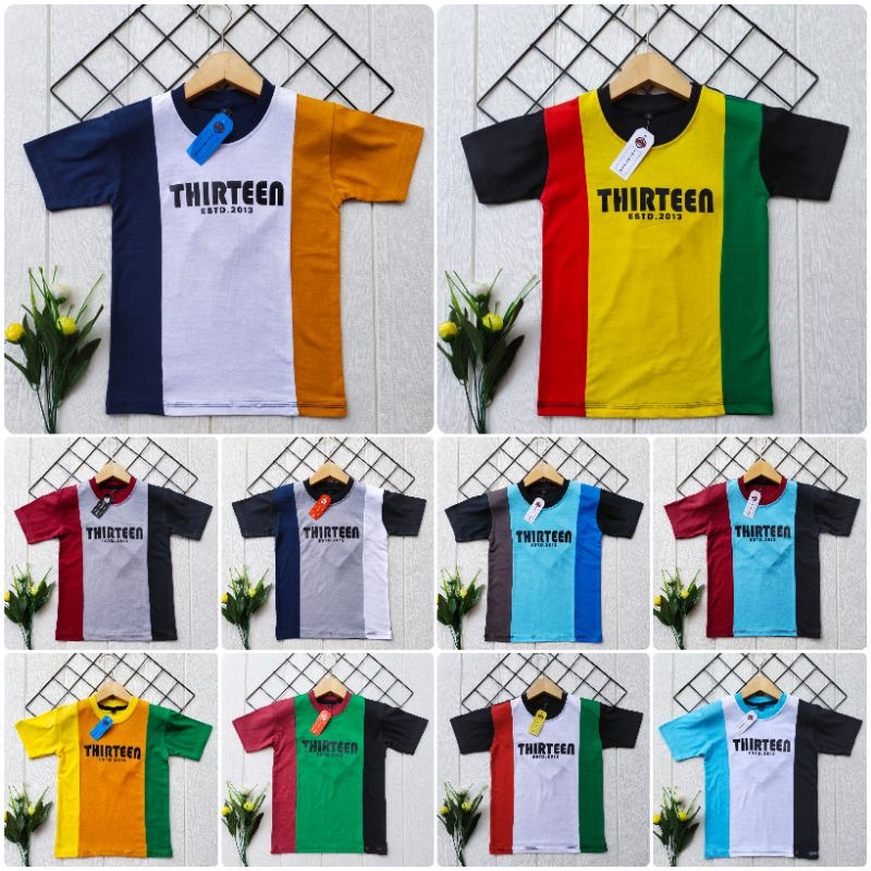 Terbaru kaos distro anak kaos kombinasi 3 warna THIRTEEN gradasi vertikal