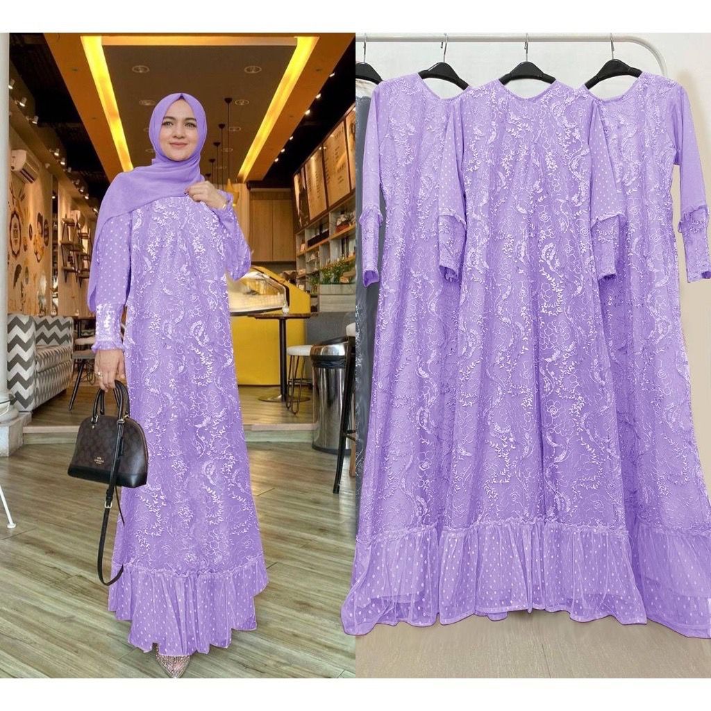 Hamira Gamis Terbaru Brukat Tile Mutiara Seragam Pesta Kondangan Maxi Dress Wanita Muslim Size Jumbo