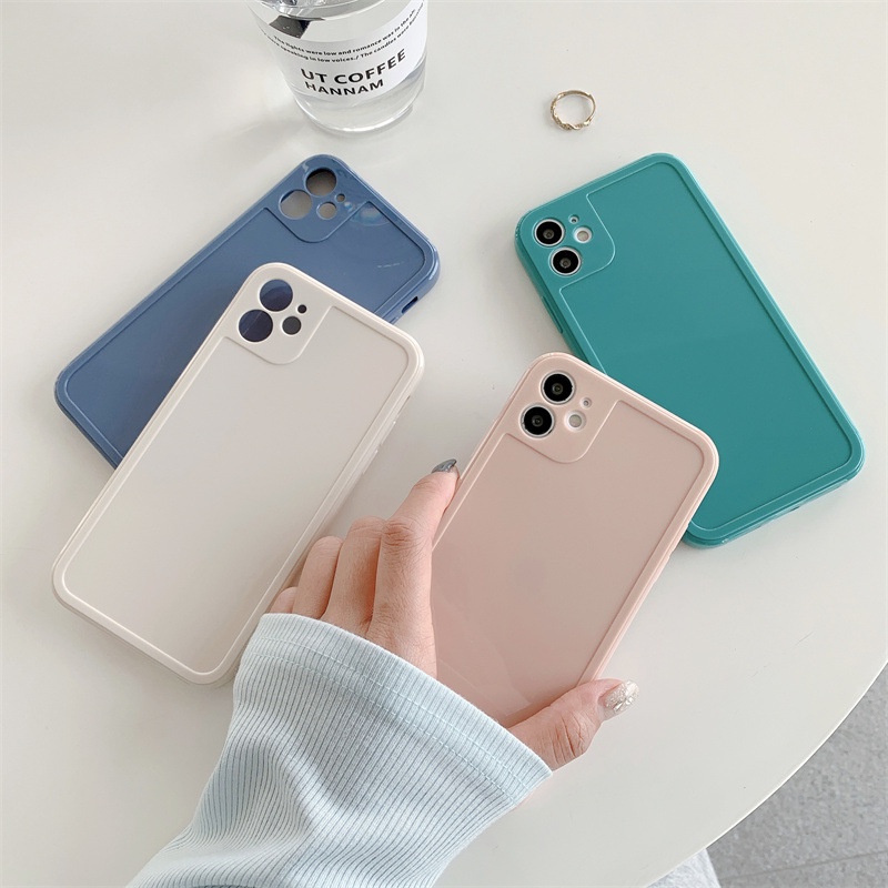 Case Pelindung Penuh Warna Solid Untuk Iphone 7 8 PLUS X XR XS 11 12 13 Mini PRO MAX SE 2020