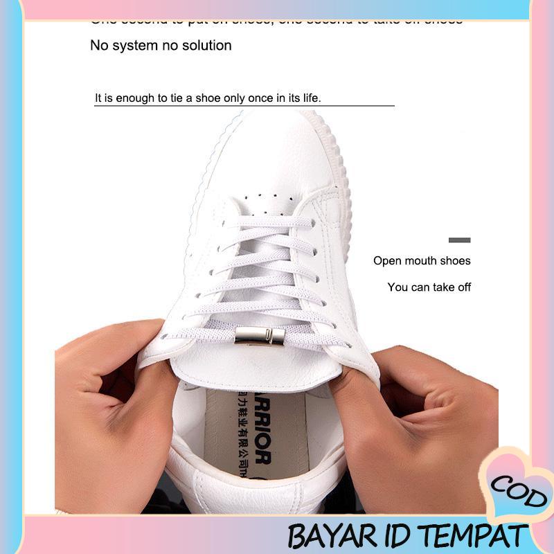 COD❤️ Suction No-dasi Sepatu Putih Kecil Tali Sepatu Tali Sepatu Tetap Tali Elastis Logam-A.one