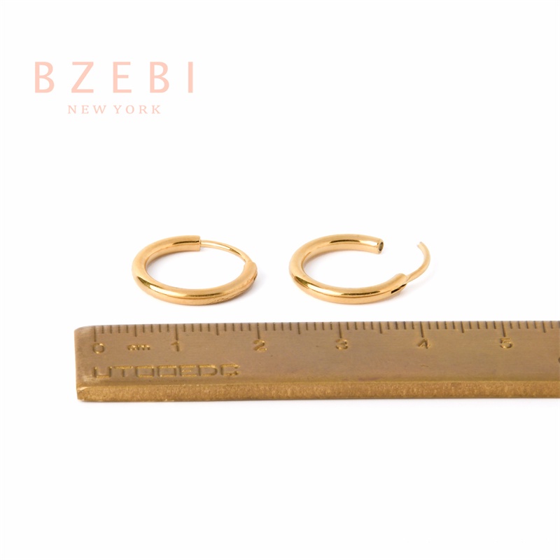 Bzebi Anting Bulat Lapis Emas 18K Desain Minimalis Gaya Korea Untuk Wanita 558E