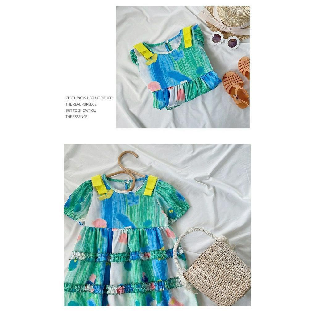 Pretty Dress Anak Perempuan Motif Tropical Tie Dye Pita Bahu