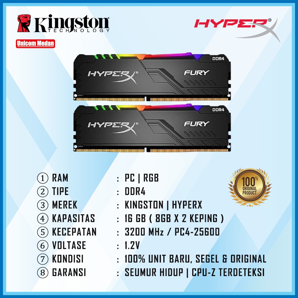 RAM PC DDR4 16GB 3200MHZ HYPERX RGB (8GB X 2PCS) PC4-25600