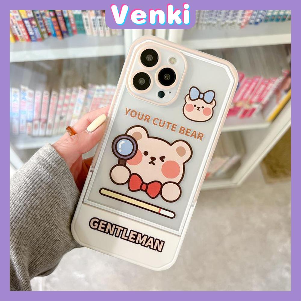 iPhone Case Acrylic Invisible Folding Stand Silicone Soft Case Airbag Shockproof Camera Cover Bear Cute Cartoon Compatible For iPhone 11 Pro Max 13 Pro Max 12 Pro Max 7Plus XS Max