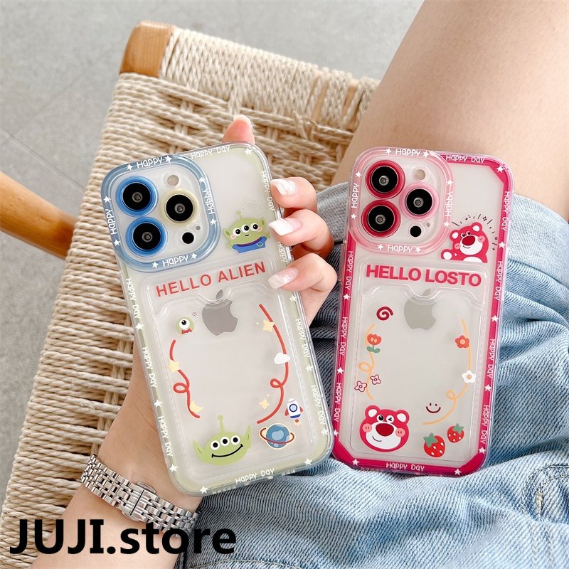 Soft Case Bahan TPU Desain Beruang Strawberry Mata Besar Untuk IPhone 14 13 11 Pro Max 8 7 Plus X XS XR