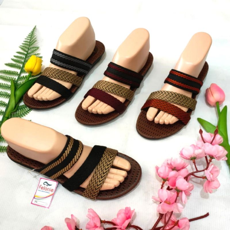 sandal wanita murah ban 3 garis Felonie SD 01. sandal turki rajut terbaru...!