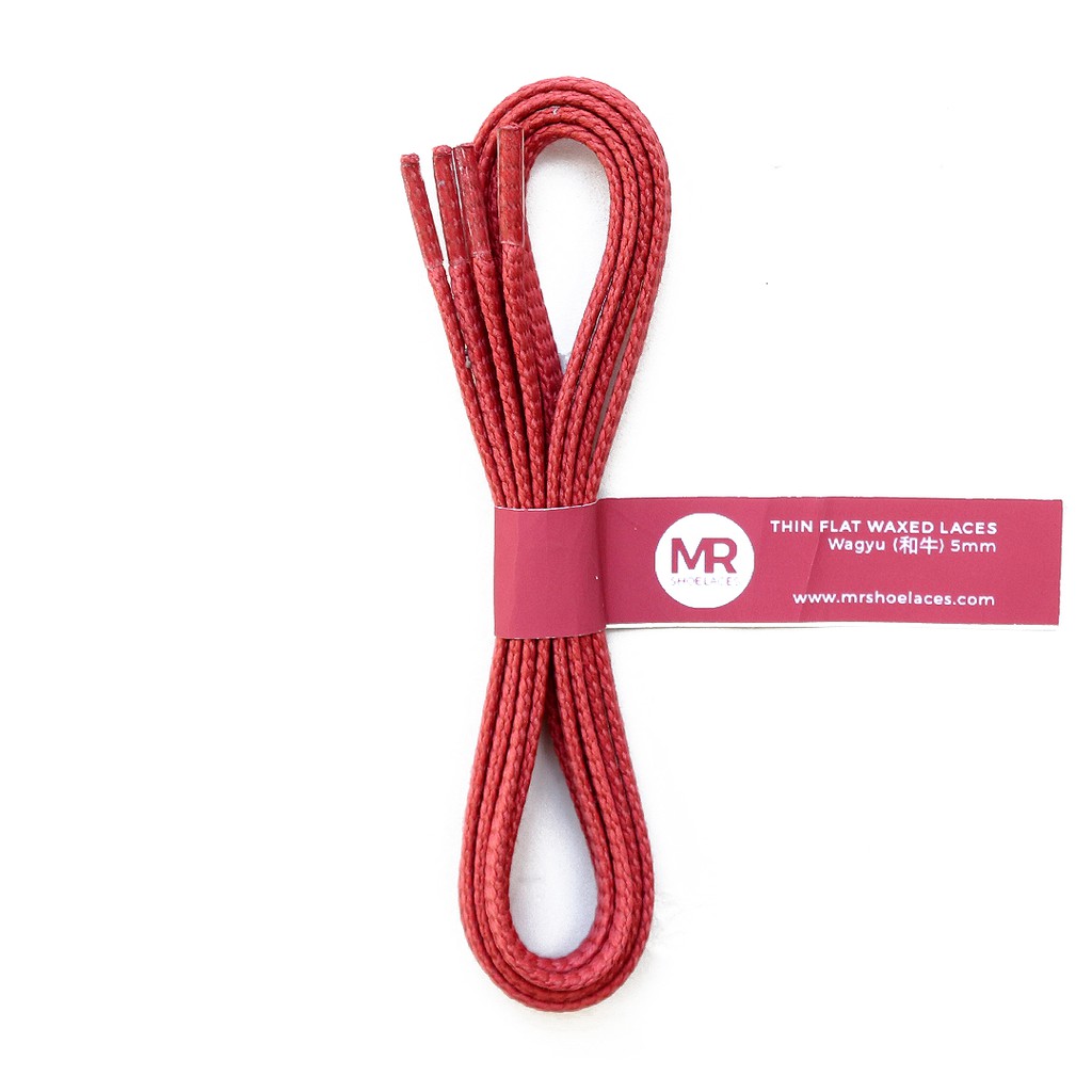 MR Shoelaces TH24 Wagyu (Merah Muda) Tali Sepatu Lilin Gepeng Thin 3-4mm (Waxed Laces) 50cm 80cm 100cm 120cm 150cm