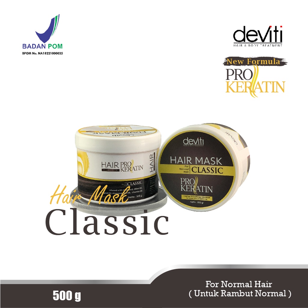 Deviti Hair Mask Classic Pro Keratin Perawatan Rambut Normal dan Menebalkan Rambut 500Gr