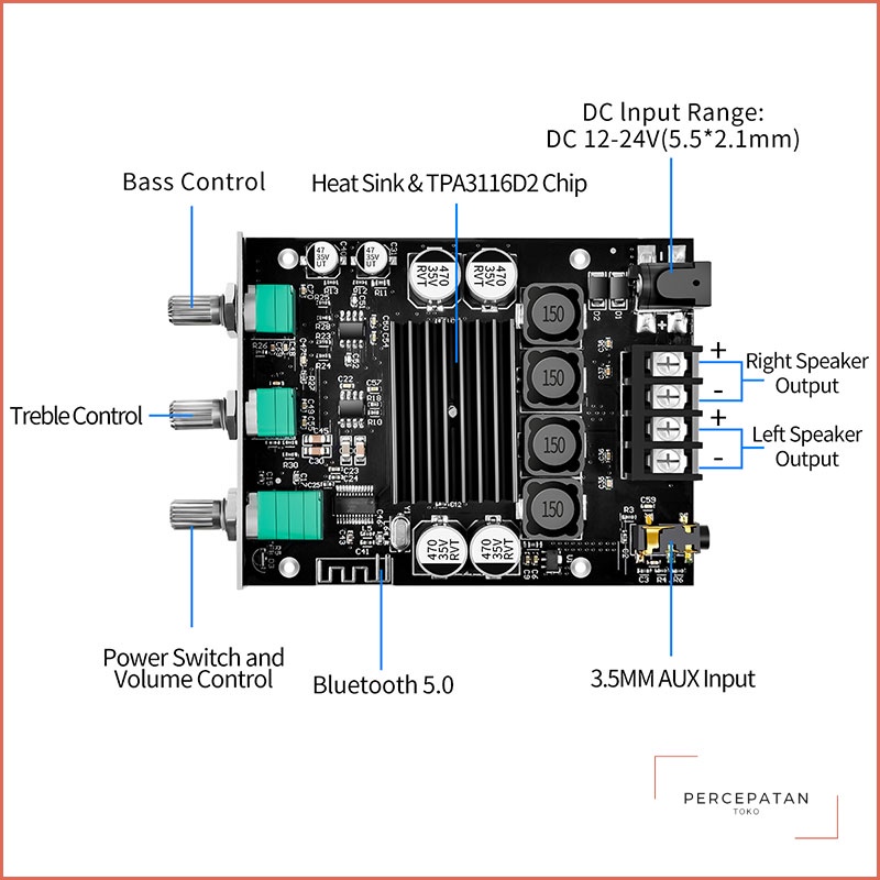 【ZK-1002T】 Bluetooth 5.0  Audio Amplifier 100Wx2 Treble and Bass Adjustment Subwoofer Amplifier Board Channel High Power Audio Stereo Bass AMP