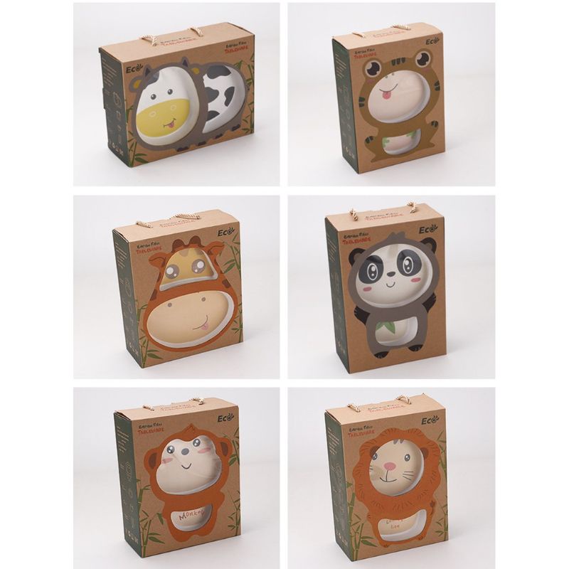 peralatan makan anak bamboo fiber /5in1 set piring animal