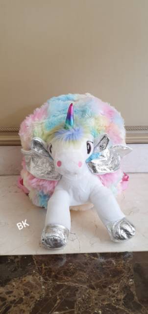 4D UNICORN FURY BAG / TAS UNICORN BULU / UNICORN BAG FLUFFY / RANSEL UNICORN IMPORT SILVER PINK